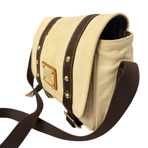 Louis Vuitton Canvas Carrier Bag Beige Cream Shoulder or w Brown Detail Authenti - Picture 2 of 10